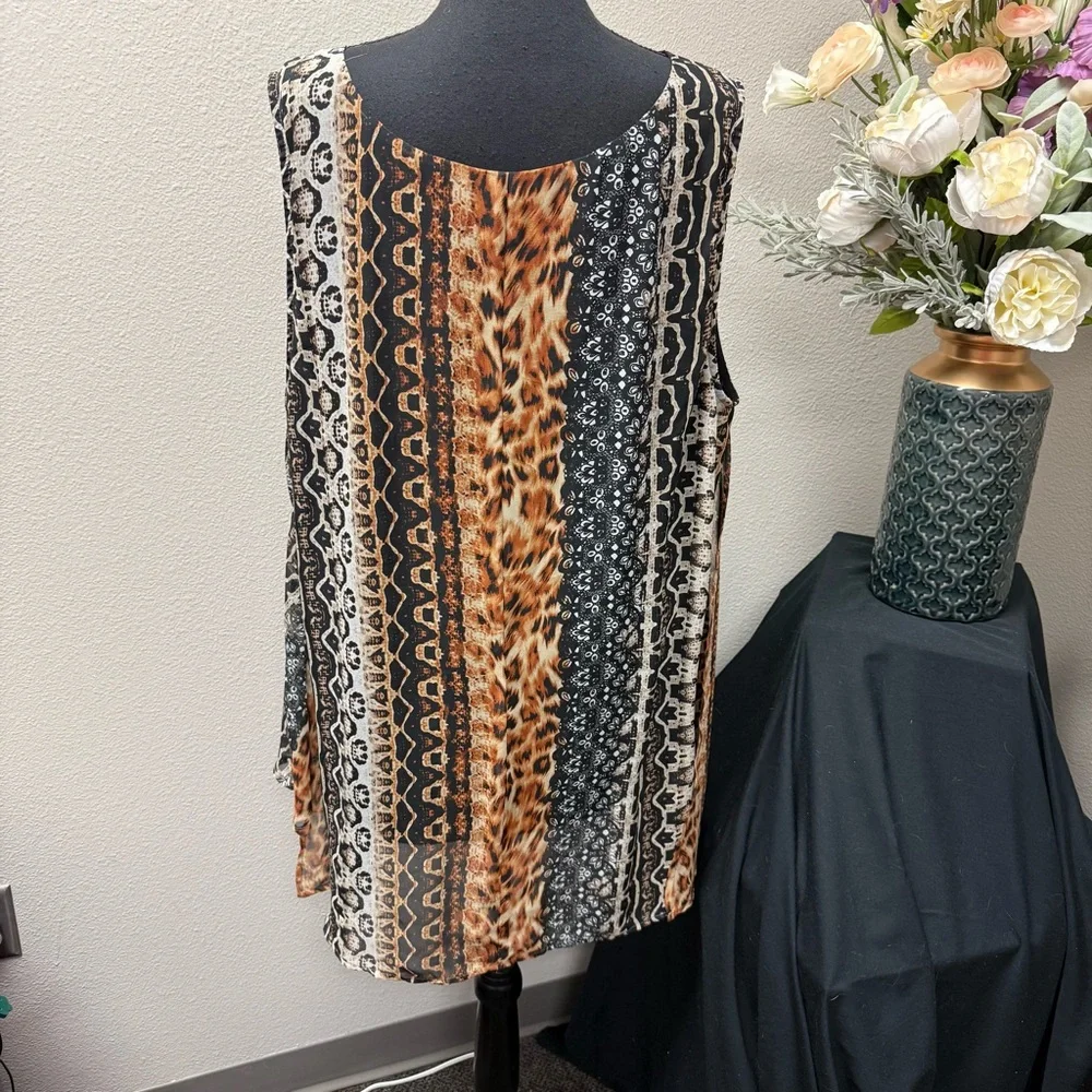 Cato Woman 26/28W Sleeveless Animal Print Mixed Pattern Boho Tunic Top - Picture 4 of 8